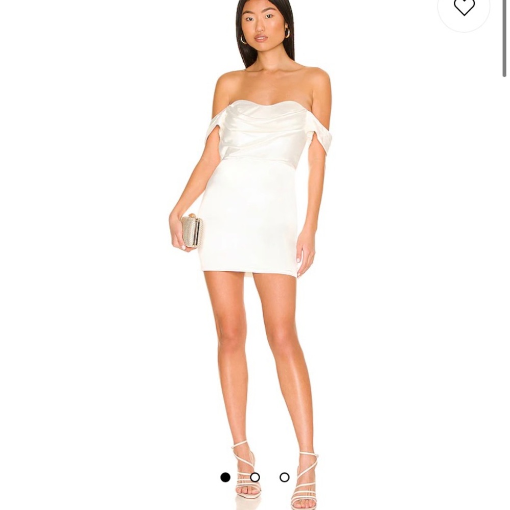 REVOLVE Ivory Off shoulder satin dress